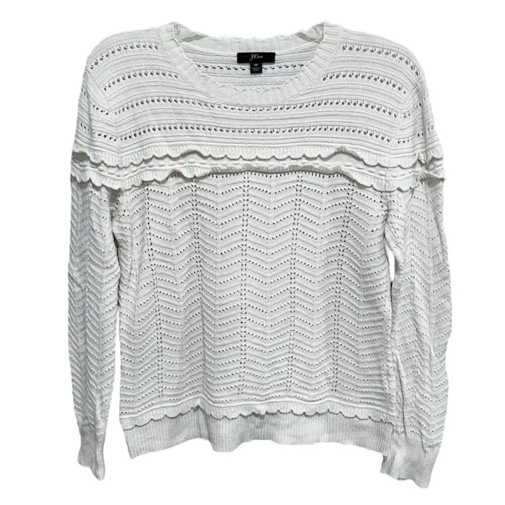 Cottagecore J Crew Pointelle Knit Pullover Sweater Medium Ivory Dainty Coquette